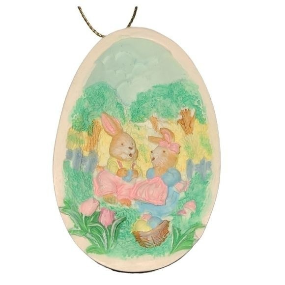 Russ Berrie Other - Easter Bunny vintage carved spring ceramic half egg ornament